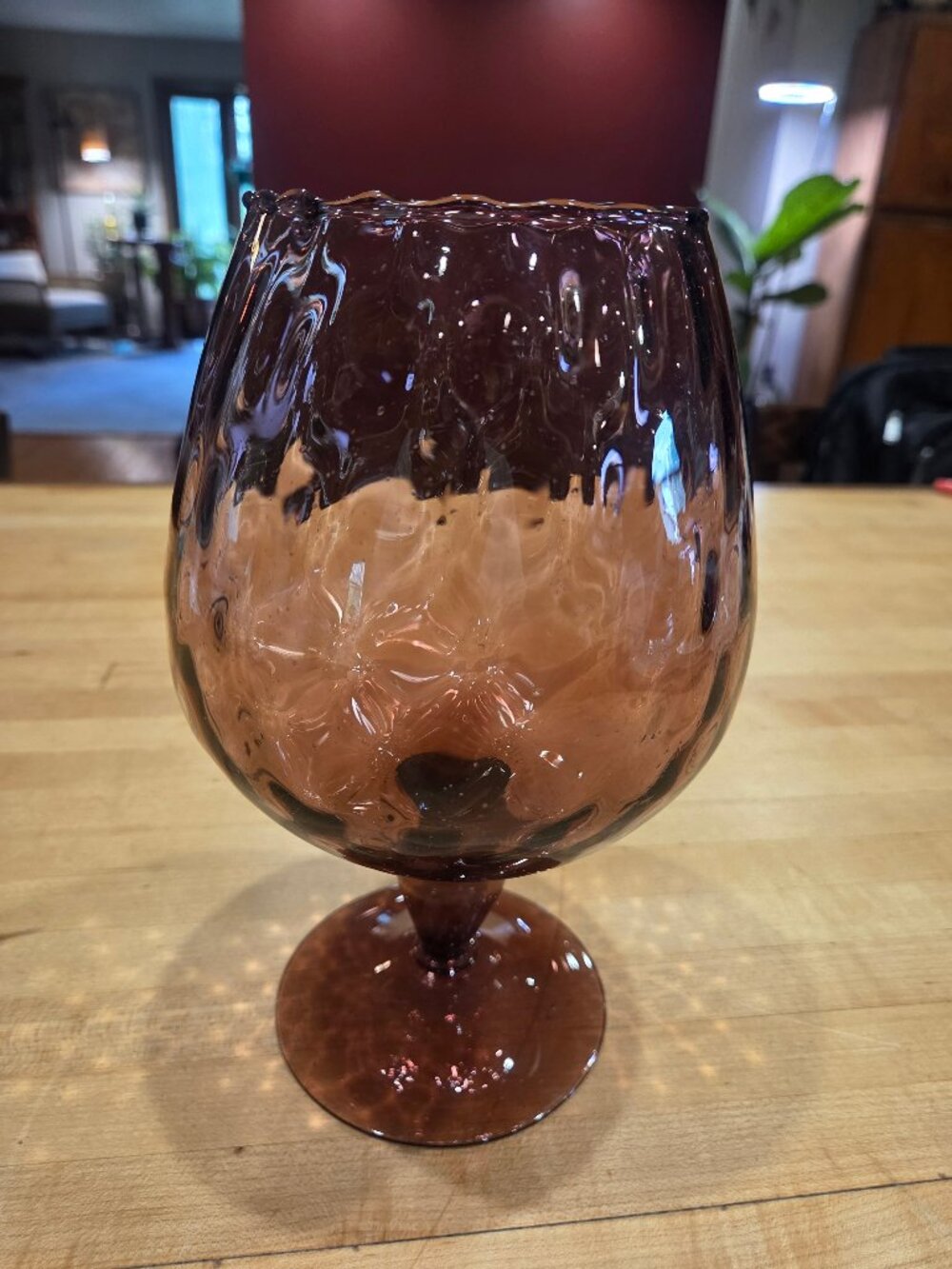 Vintage MCM Empoli Italian Amethyst Optic Glass Brandy Snifter Vase